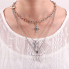 3pcs/set Butterfly Rose Angel Cross Pendant Necklace Multilayer Women Choker Long Chain Necklaces Harajuku Punk Jewelry