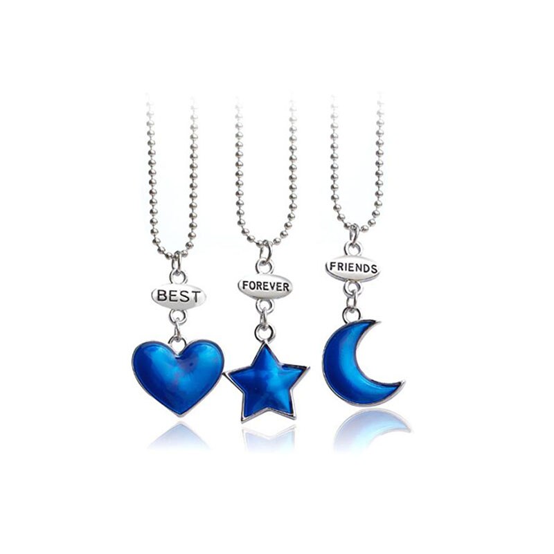 3pcs / set Cute Blue Star Moon Good Sister Pendant Necklace BFF Friends Jewelry Love Three-Piece Necklace Jewelry