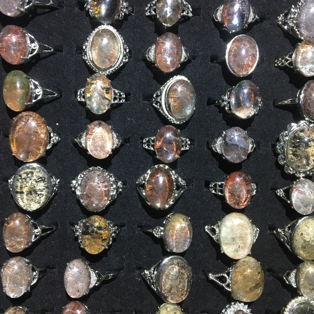 3rings Natural phantom quartz adjustable ring  send randomly