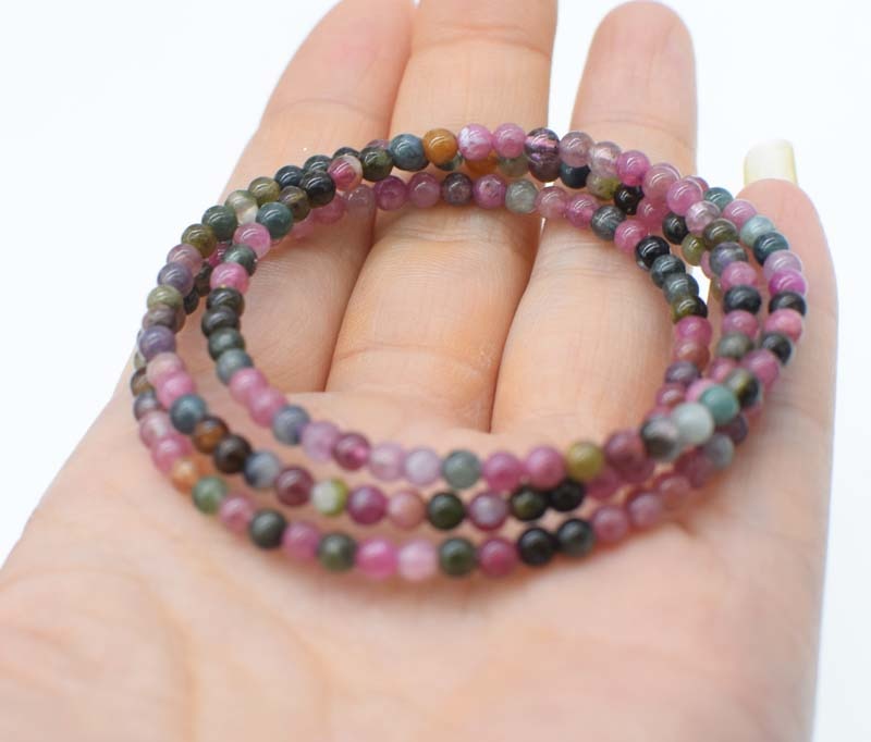 3rows Tourmaline round 4mm bracelet 8inch   beads nature
