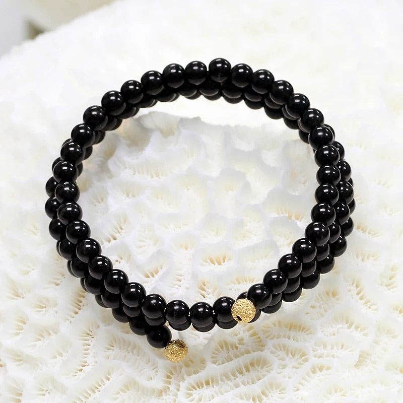 3rows black agate round 4mm bracelet 20inch   beads nature freeshipping gift