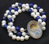 3rows blue lapis and pearl round 8mm bracelet 7.5inch   beads nature