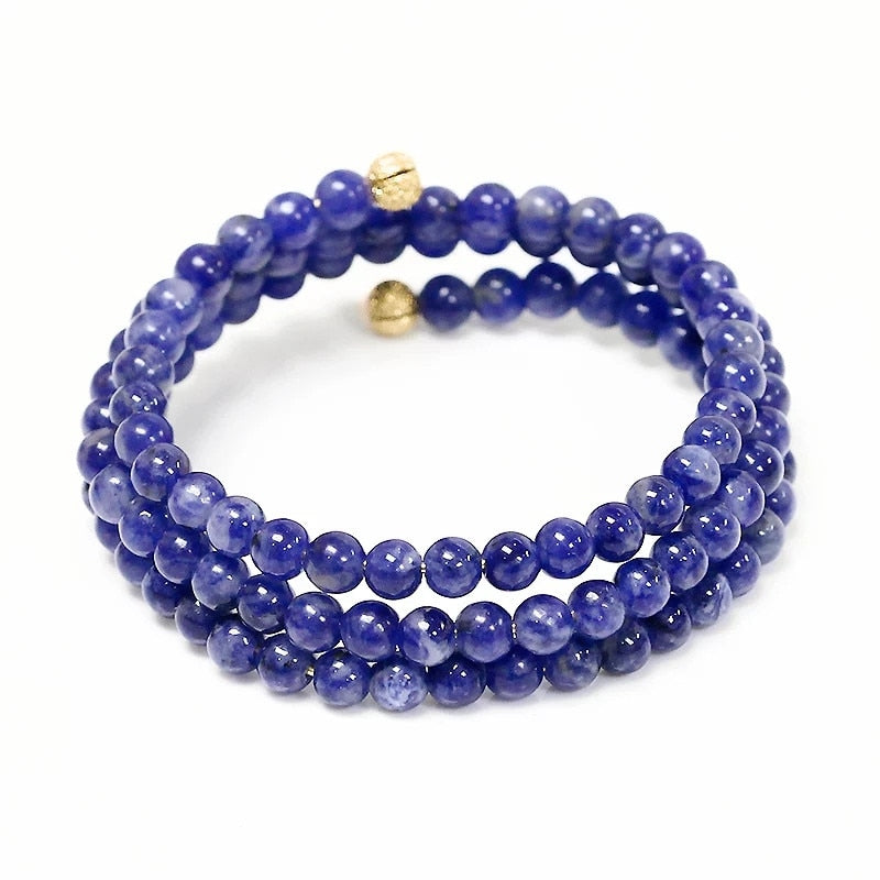 3rows blue sodalite agate round 4mm bracelet 20inch   beads nature freeshipping gift