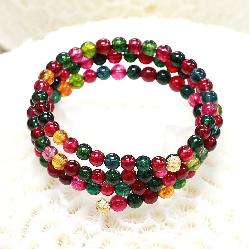 3rows multicolor paring quartz round 4mm bracelet 20inch   beads nature freeshipping gift