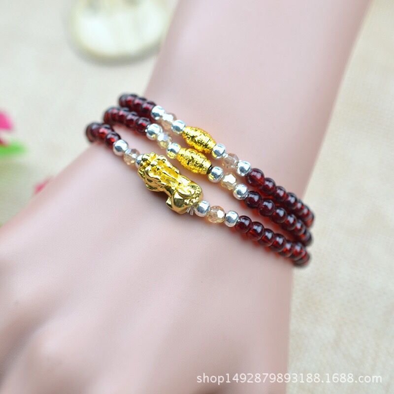 4-6mm Natural Garnet Bracelets Wine Red Pearl Transporter Pendant Bracelet Lucky for Women Crystal Gift Multilayer Agate Jewelry