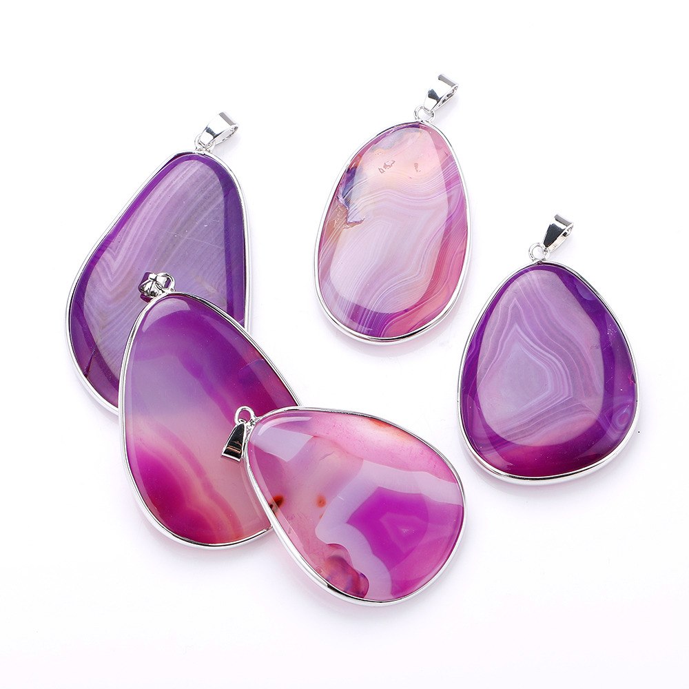 4 Color Mode Unisex Striped Agate Pendant Necklace Crystal Water Drop Necklace Fashion Jewelry Natural Crystal Multi-Color Stone