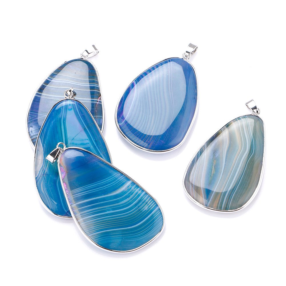 4 Color Mode Unisex Striped Agate Pendant Necklace Crystal Water Drop Necklace Fashion Jewelry Natural Crystal Multi-Color Stone