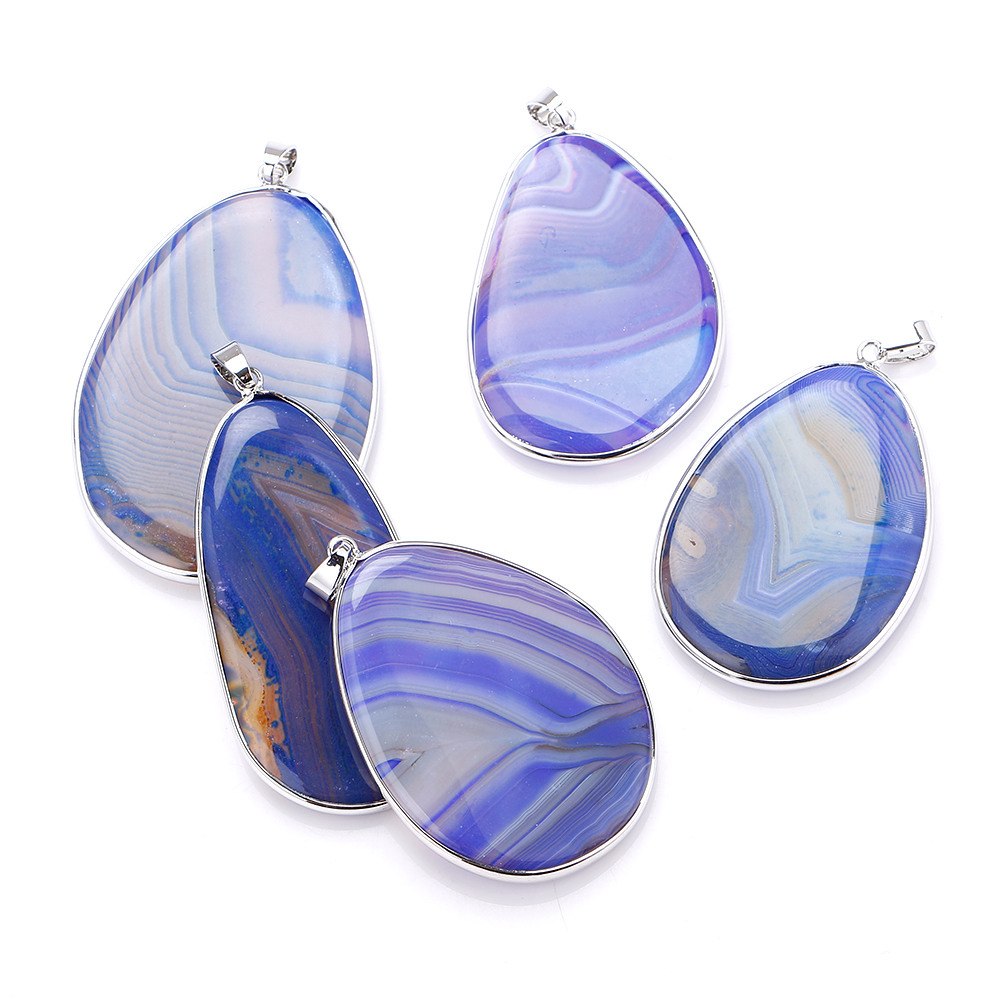 4 Color Mode Unisex Striped Agate Pendant Necklace Crystal Water Drop Necklace Fashion Jewelry Natural Crystal Multi-Color Stone
