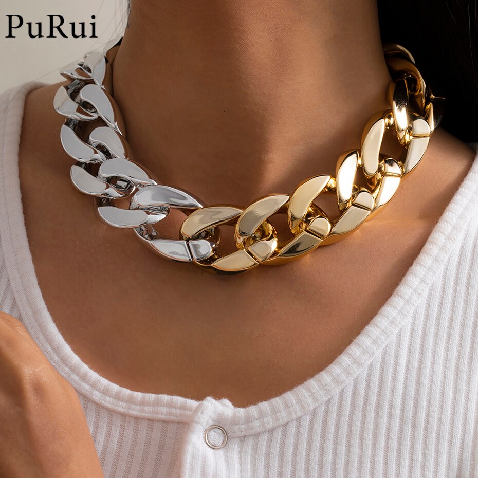 4 Colors Big Chunky Chain Necklace for Women Men 2021 Trendy CCB Plastic Gold Sliver Color Choker Necklace Statement Necklaces