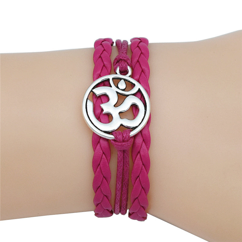 4 Colors Buddhist Hinduism Yoga Jewelry Leather Bracelet Antique Silver AUM OM Charm Meditate Yoga Meditation Yogi OHM Bracelets