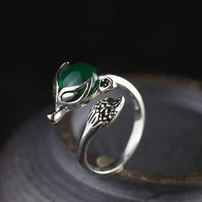 4 Colors Cute Fox Wedding Ring Chalcedony Red Garnet 100% 925 Sterling Silver Ring For Women Vintage Animal Fine Jewelry SR13