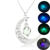 4 Colors Glow in the Dark Moon Necklace with Silver Color Crescent Moon Shaped Glowing Pendant Necklace for Christmas Gift