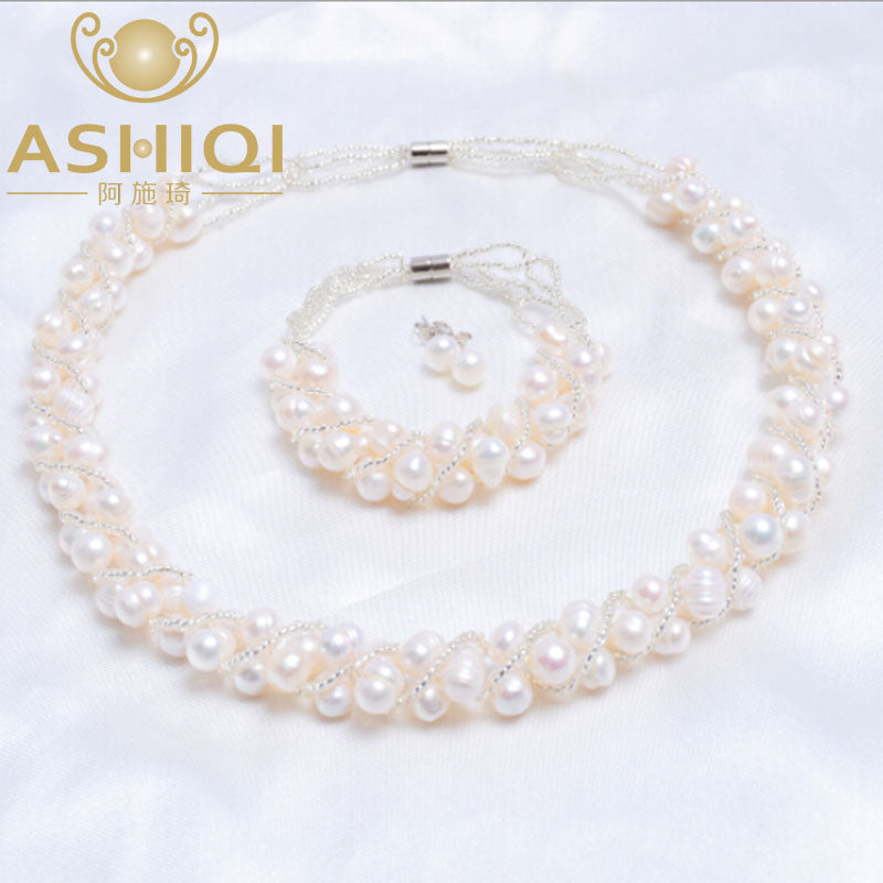 4 Colors Natural pearl Jewelry Sets Real pearl Necklace Earrings Bracelet Jewelry Sets for women