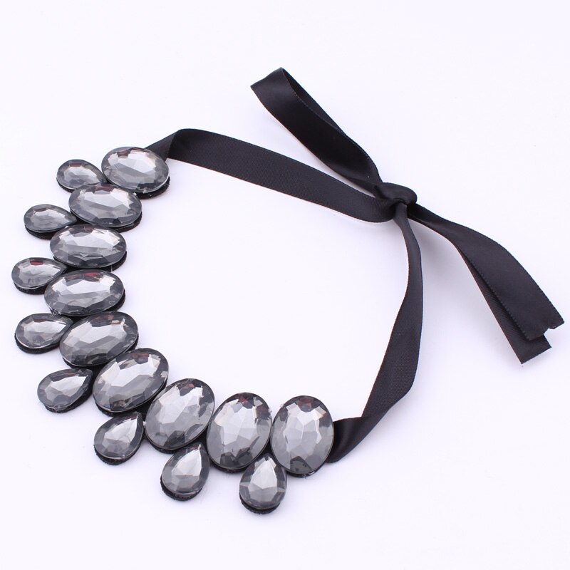 4 Colors Statement Black Ribbon Adjustable Oval Water Drop Big Gem Rhinestone Crystal Choker Necklaces Pendants For Women Party
