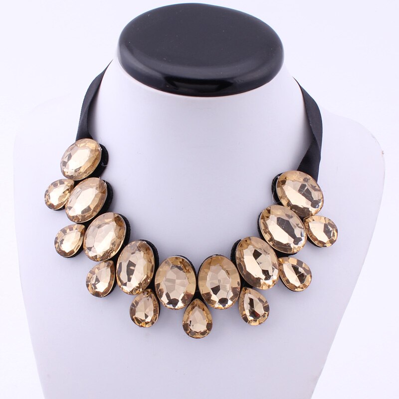 4 Colors Statement Black Ribbon Adjustable Oval Water Drop Big Gem Rhinestone Crystal Choker Necklaces Pendants For Women Party