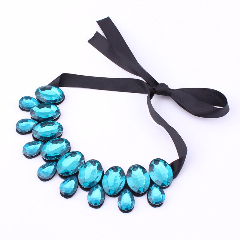 4 Colors Statement Black Ribbon Adjustable Oval Water Drop Big Gem Rhinestone Crystal Choker Necklaces Pendants For Women Party