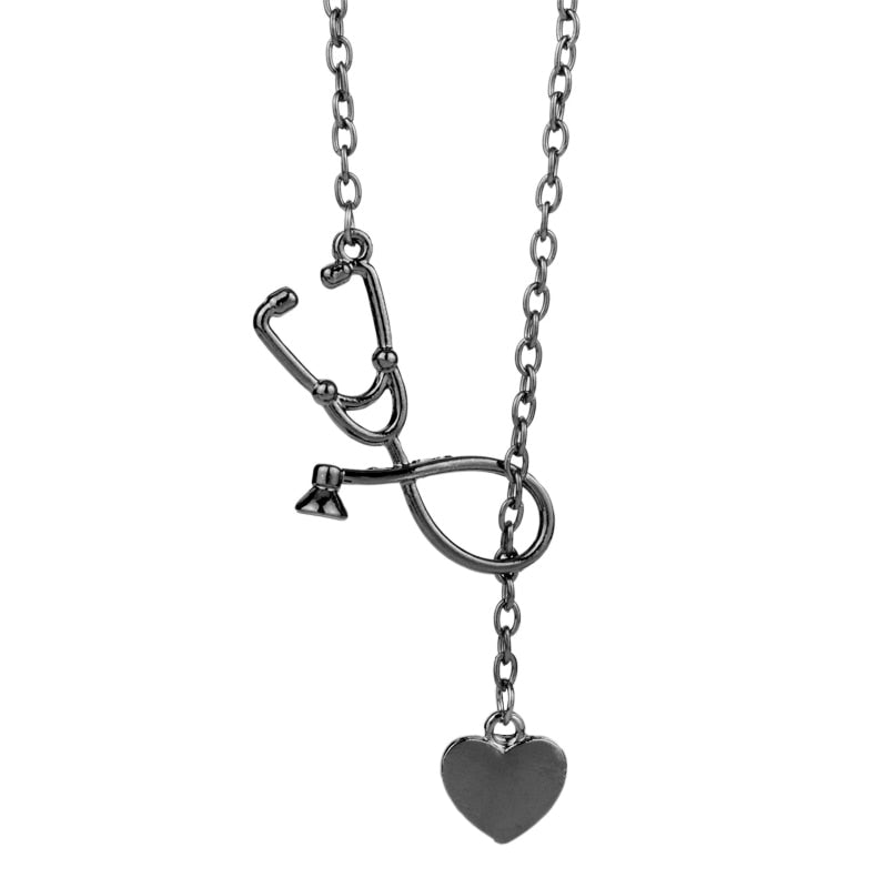 4 Colors Stethoscope Necklace Lariat Heart Pendant Necklace Newest Nurse Medical Necklace Collares Bijoux Femme