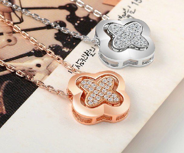4 Leaf Clover Crystal Pendant Necklace Accessories Korean Anti Allergy Accessories