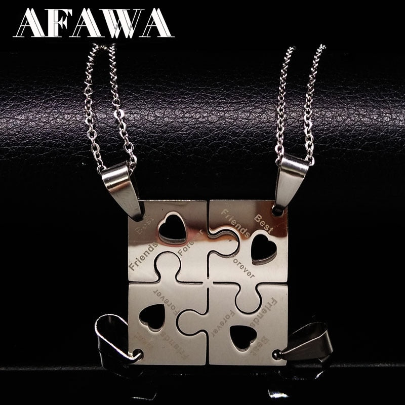 4 Pcs Friends Pendant Necklace Women Stainless Steel Neckless Jewelry Silver Color Puzzle Friendship Necklace Gift N412S01