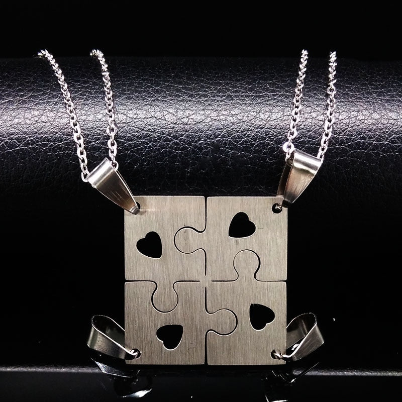 4 Pcs Friends Pendant Necklace Women Stainless Steel Neckless Jewelry Silver Color Puzzle Friendship Necklace Gift N412S01
