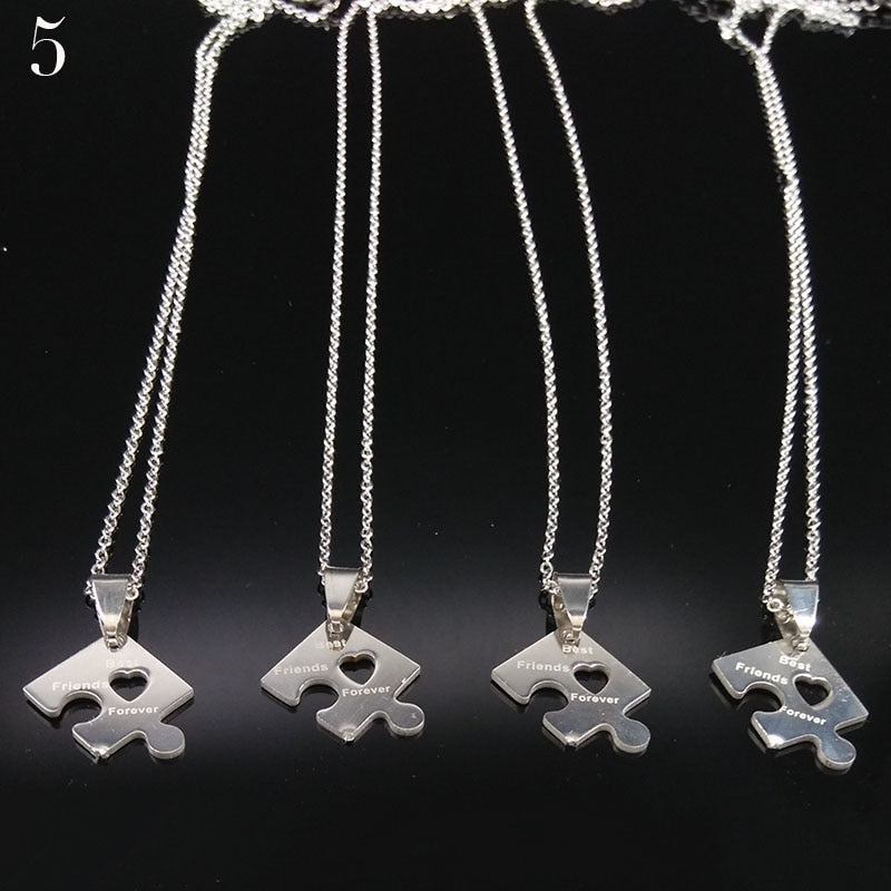 4 Pcs Friends Pendant Necklace Women Stainless Steel Neckless Jewelry Silver Color Puzzle Friendship Necklace Gift N412S01