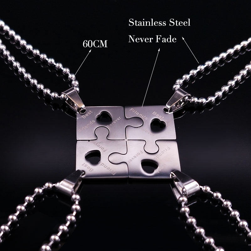 4 Pcs Friends Pendant Necklace Women Stainless Steel Neckless Jewelry Silver Color Puzzle Friendship Necklace Gift N412S01