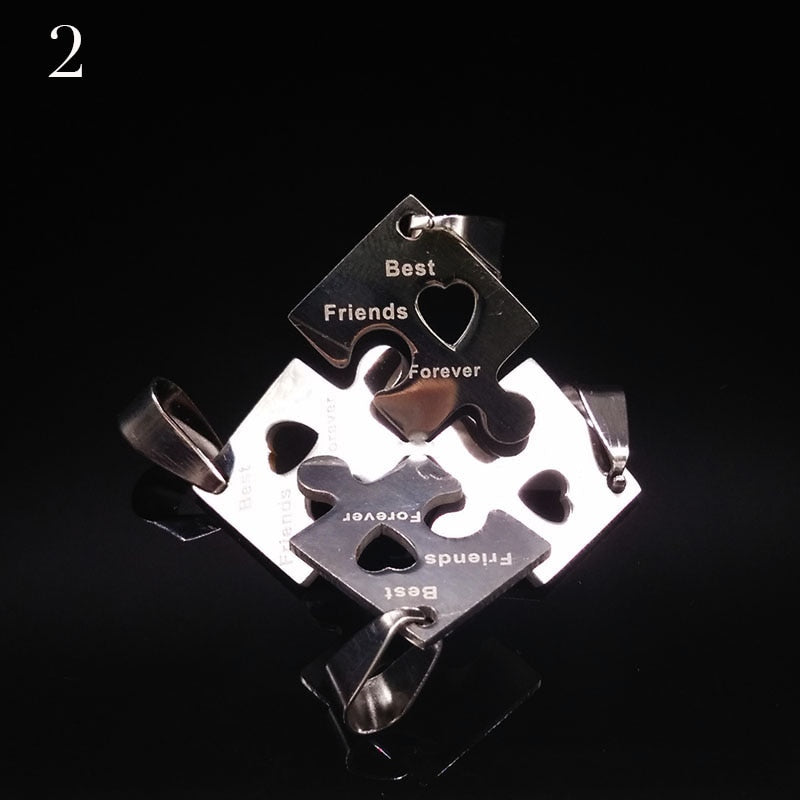4 Pcs Friends Pendant Necklace Women Stainless Steel Neckless Jewelry Silver Color Puzzle Friendship Necklace Gift N412S01