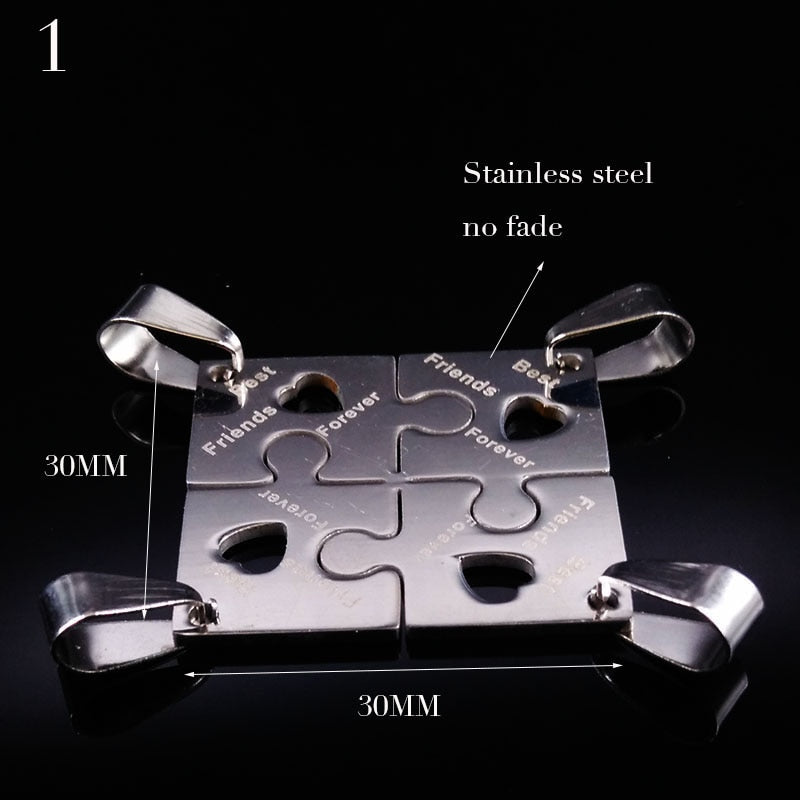 4 Pcs Friends Pendant Necklace Women Stainless Steel Neckless Jewelry Silver Color Puzzle Friendship Necklace Gift N412S01