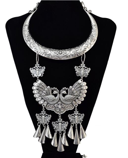 4 types Bohemian Style silver plated Chinese classical Traditional elements pendant bib Statement for Women necklace
