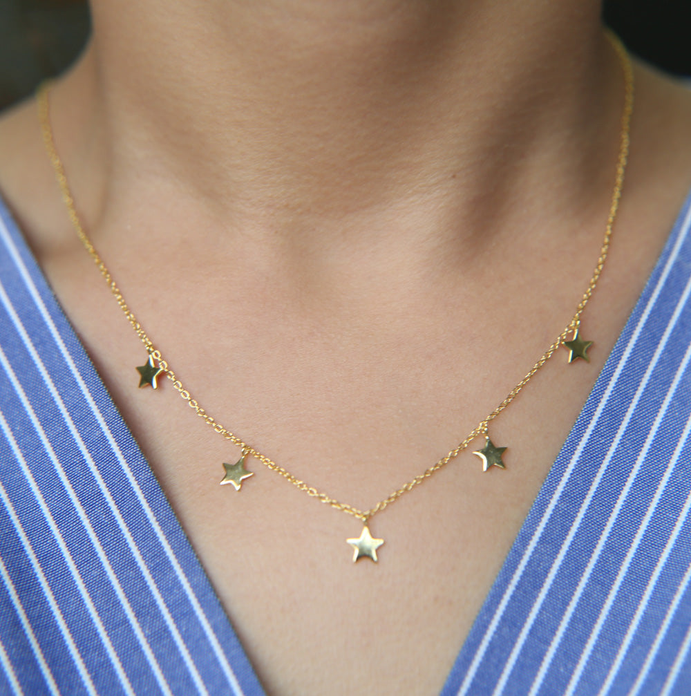 40+5cm gold color 925 sterling silver cute danity Star charm pendant necklace christmas gift delicate chain star necklace