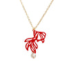40 Cm Length Gold Color Chain Japanese Lucky Red Fish Pendant Kolla Choker Crystal Zephyr Hollow Koi Necklace For Women Girls