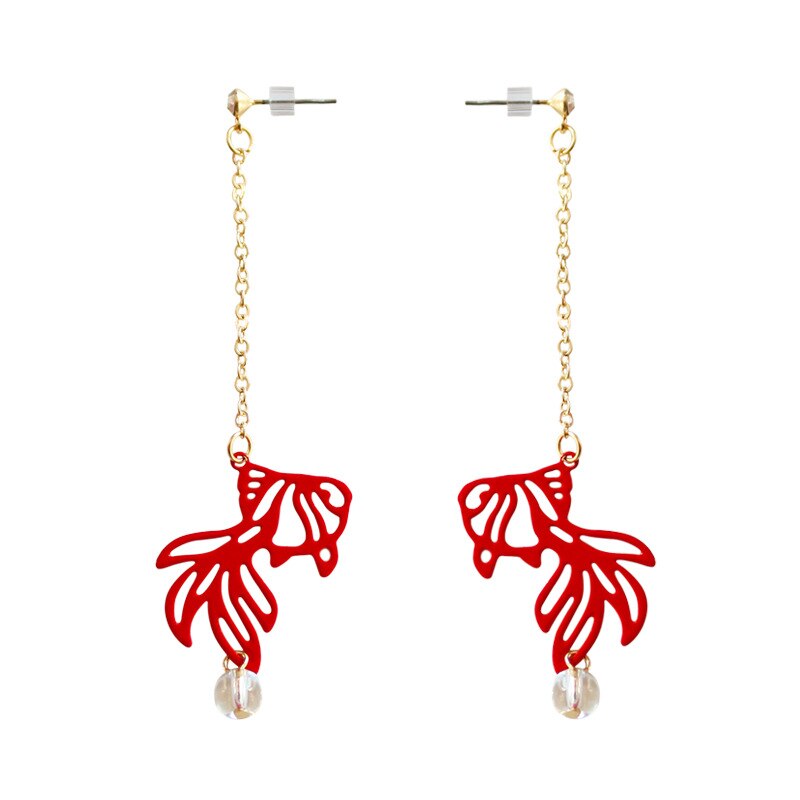 40 Cm Length Gold Color Chain Japanese Lucky Red Fish Pendant Kolla Choker Crystal Zephyr Hollow Koi Necklace For Women Girls