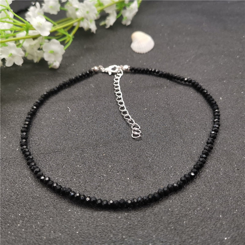 40cm Black Beads Crystal Choker Necklace for Women Bohemian 3mm Beaded Necklace 2022 Female Party Jewelry