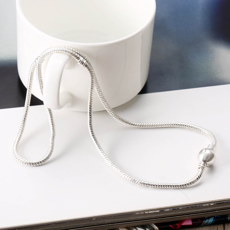 45cm-50cm Silver Plated Necklace Ball Clasp Snake Chain Necklace for Women For Women Fine Jewelry Bead Charm fit Lady Jewelry