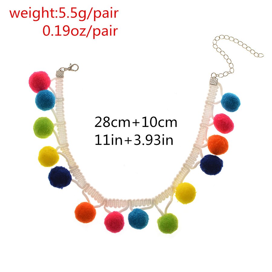 4Color Harajuku Colorful Fur Ball Tassel Choker Necklace For Women Ethnic Pompon Fluffy Necklaces Chokers Choker Chocker