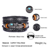 4PCS/SET Vintage Leaf Pendant Rice Beads Adjustable Rope Chain Bracelet Punk Braided Wrap Wristbands For Men  Jewelry