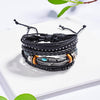 4PCS/SET Vintage Leaf Pendant Rice Beads Adjustable Rope Chain Bracelet Punk Braided Wrap Wristbands For Men  Jewelry