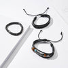 4PCS/SET Vintage Leaf Pendant Rice Beads Adjustable Rope Chain Bracelet Punk Braided Wrap Wristbands For Men  Jewelry