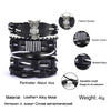 4PCS/SET Vintage Leaf Pendant Rice Beads Adjustable Rope Chain Bracelet Punk Braided Wrap Wristbands For Men  Jewelry