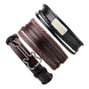 4PCS/SET Vintage Leaf Pendant Rice Beads Adjustable Rope Chain Bracelet Punk Braided Wrap Wristbands For Men  Jewelry