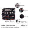 4PCS/SET Vintage Leaf Pendant Rice Beads Adjustable Rope Chain Bracelet Punk Braided Wrap Wristbands For Men  Jewelry