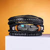 4PCS/SET Vintage Leaf Pendant Rice Beads Adjustable Rope Chain Bracelet Punk Braided Wrap Wristbands For Men  Jewelry