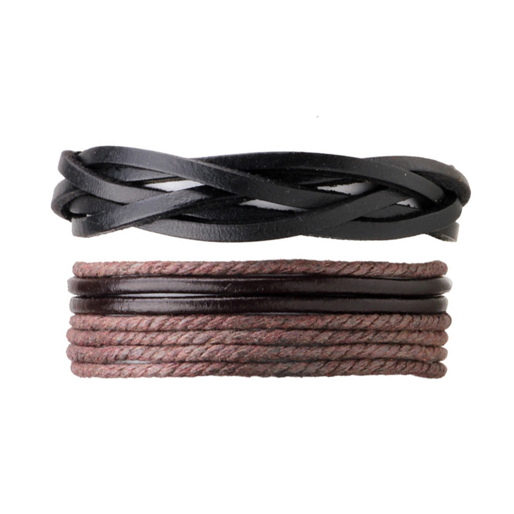 4Pcs/set Men Boys Leather Bracelet Woven Bangles Vintage Male Birthday Gift Jewelry Wristband