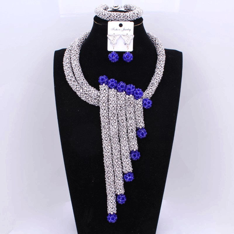 4UJewelry Trendy Dubai Jewelry Sets Silver & Ro Blue Nigerian Bridal Jewellery Set 3 Pic Necklace and Earrings Bracelet 2020