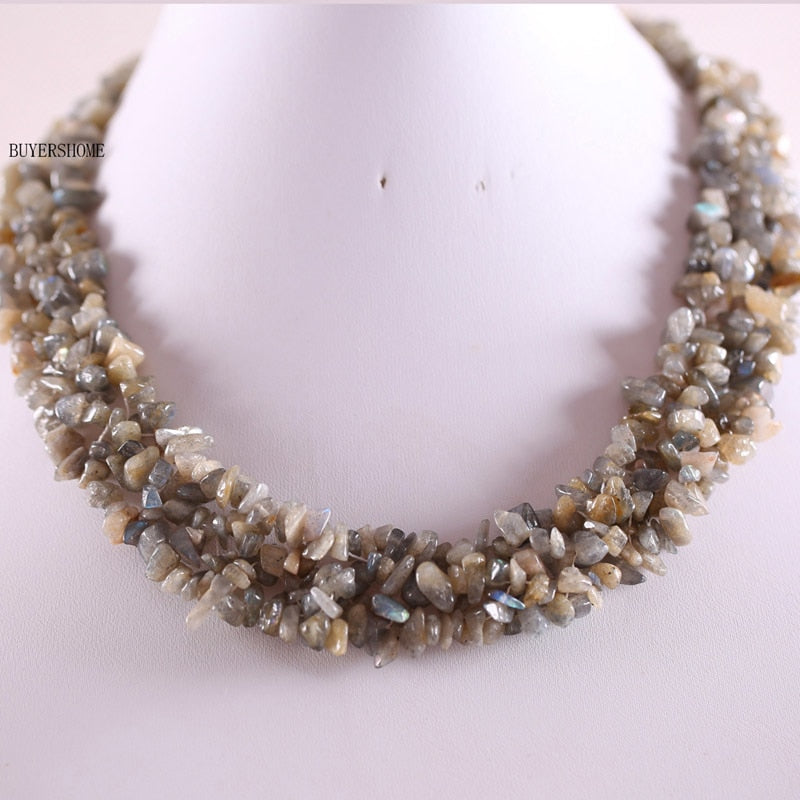 4X8MM C Beads Nylon Line Weave Coral Green Aventurin Crystal Howlite Crystal Opal Shell Unakite Epidote Necklace 18 1Pcs