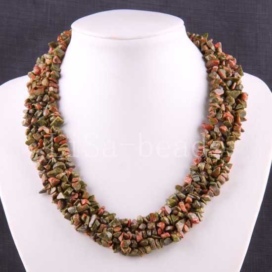4X8MM C Beads Nylon Line Weave Coral Green Aventurin Crystal Howlite Crystal Opal Shell Unakite Epidote Necklace 18 1Pcs