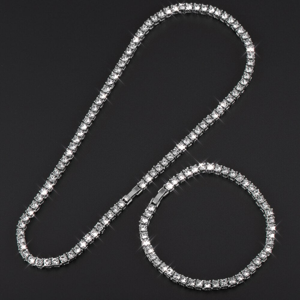 4mm 1 Row Shiny Tennis Chain Necklace Men Hip Hop Iced Out Bling CZ Necklace Jewelry Gold Silver Color Charm Gift 2021
