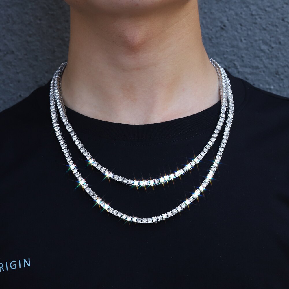 4mm 1 Row Shiny Tennis Chain Necklace Men Hip Hop Iced Out Bling CZ Necklace Jewelry Gold Silver Color Charm Gift