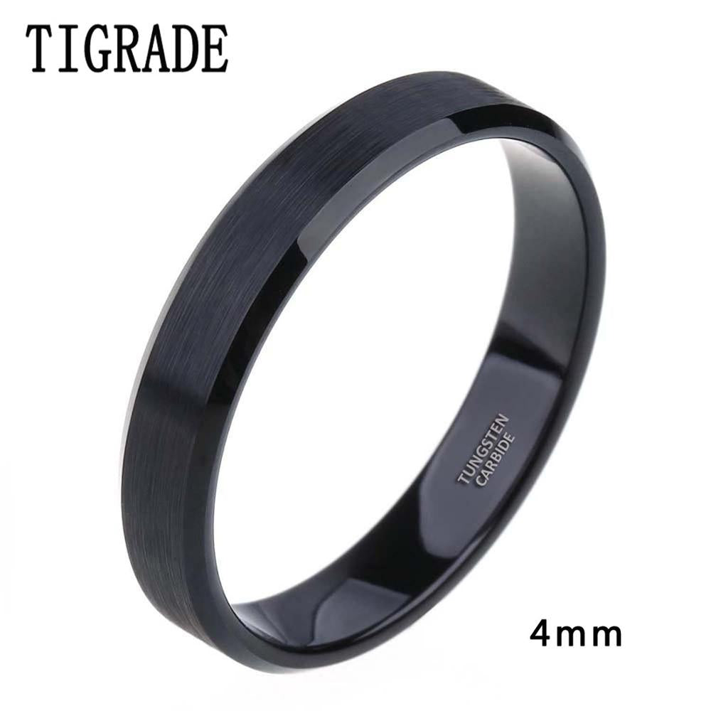 4mm 6mm 8mm Black Tungsten Cardide Ring Men High Polished Edges Wedding Band Engagement Rings For Women Male Jewelry Comfort Fit