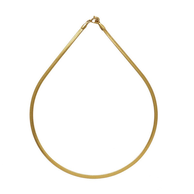 4mm Flat Simple Choker Femme Necklace Women Golden Jewelry Female Necklaces Ladies Vintage Women Necklaces Party Necklac